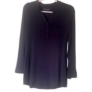 Soft Surroundings size small top Henley long sleeves roll tab front pocket.